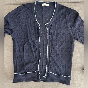SANDRO Navy Blue Cardigan with Light Blue Trim sz 3
